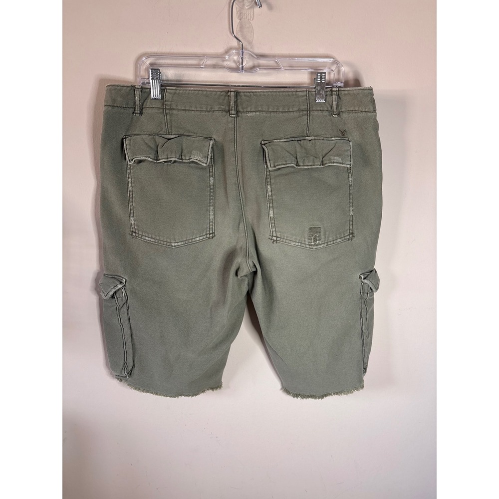 American Eagle Olive Green Cargo Shorts Women Frayed Hem Floral Ties Utility - Picture 7 of 10